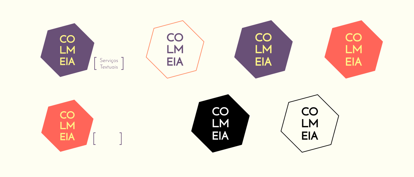 Colmeia - logo com versão principal e versões alternativas