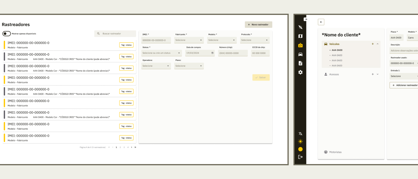 Iris Tracker - cadastro de rastreadores e clientes